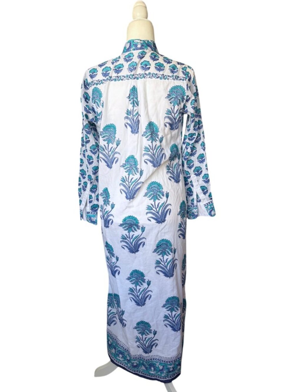 Bella Tu Aster Shirtdress Maxi Blue Floral Cotton Long Sleeve Modest Size Small - Picture 5 of 8